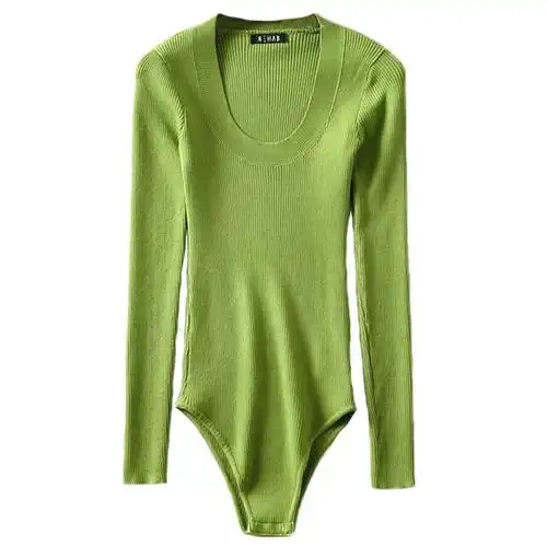 2019冬装性感紧身螺纹针织衫连体衣百搭长袖毛衣毛针织衫