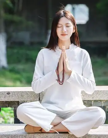 禅服女新款健身户外运动棉麻瑜伽女居士禅修打坐冥想白色七分袖xl