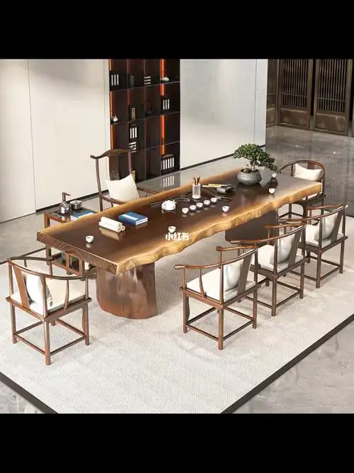 大板整板长方形实木茶桌椅组合现代中式茶台