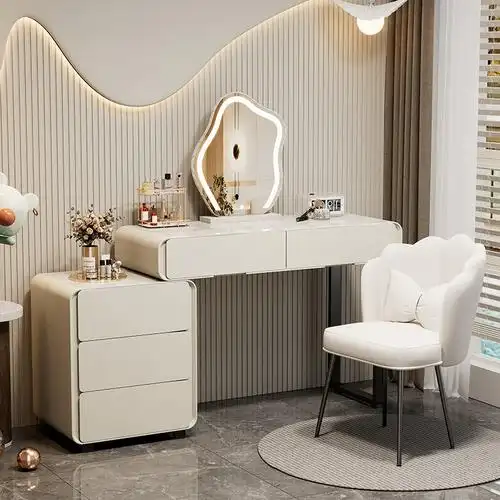 全实木梳妆台卧室简约现代小户型轻法奶油风化妆桌收纳柜斗柜一体