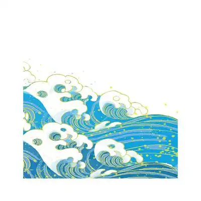 浪花龙虾png素材中国风国潮工笔画元素山峰png素材彩色手绘水墨风古风