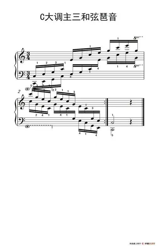 第九级1c大调主三和弦琶音中央音乐学院钢琴业余考级教程79级