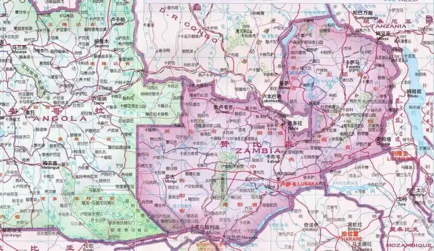 赞比亚中文地图