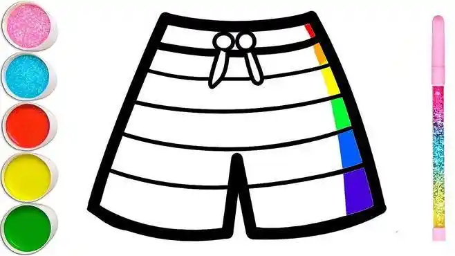 七彩的短裤简笔画教程,让宝宝爱上绘画,认识颜色