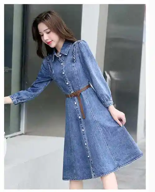 cfkl连衣裙女装今年流行新款显瘦洋气质春秋装减龄牛仔长袖裙子潮爱尚