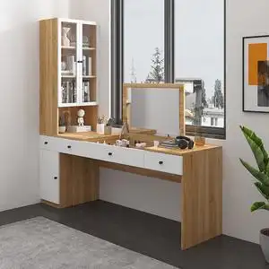 卧室飘窗书架桌书柜梳妆台一体储物转角化妆台学习电脑桌组合定制