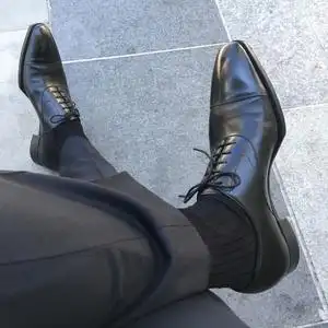 男士商务性感条纹纯棉丝绵中长筒绅士黑色袜子皮鞋正装职场西装