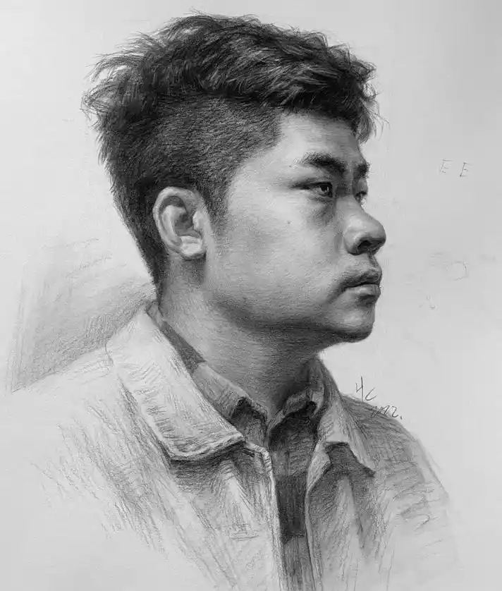 素描头像男青年侧面步骤图