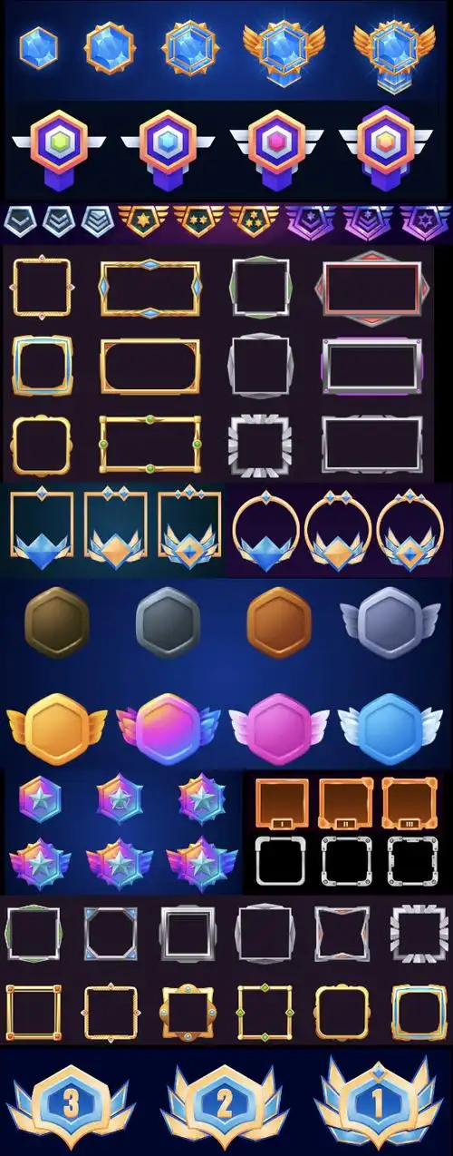 游戏人物装饰头像框vip等级框ui界面设计ai矢量素材合集12款