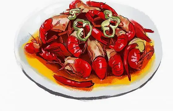 手绘风格夏日美食麻辣小龙虾图片免抠素材