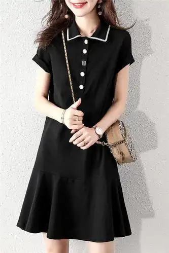 小黑裙连衣裙2021年夏装新款休闲收腰显瘦减龄裙子女