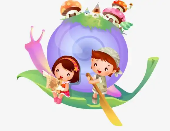 卡通男孩女孩 划船png素材