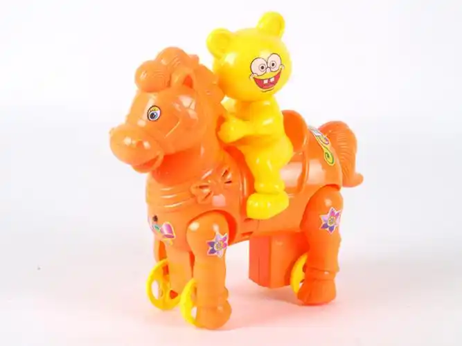 儿童玩具批发 拉线玩具 灯光音乐卡通马坐熊