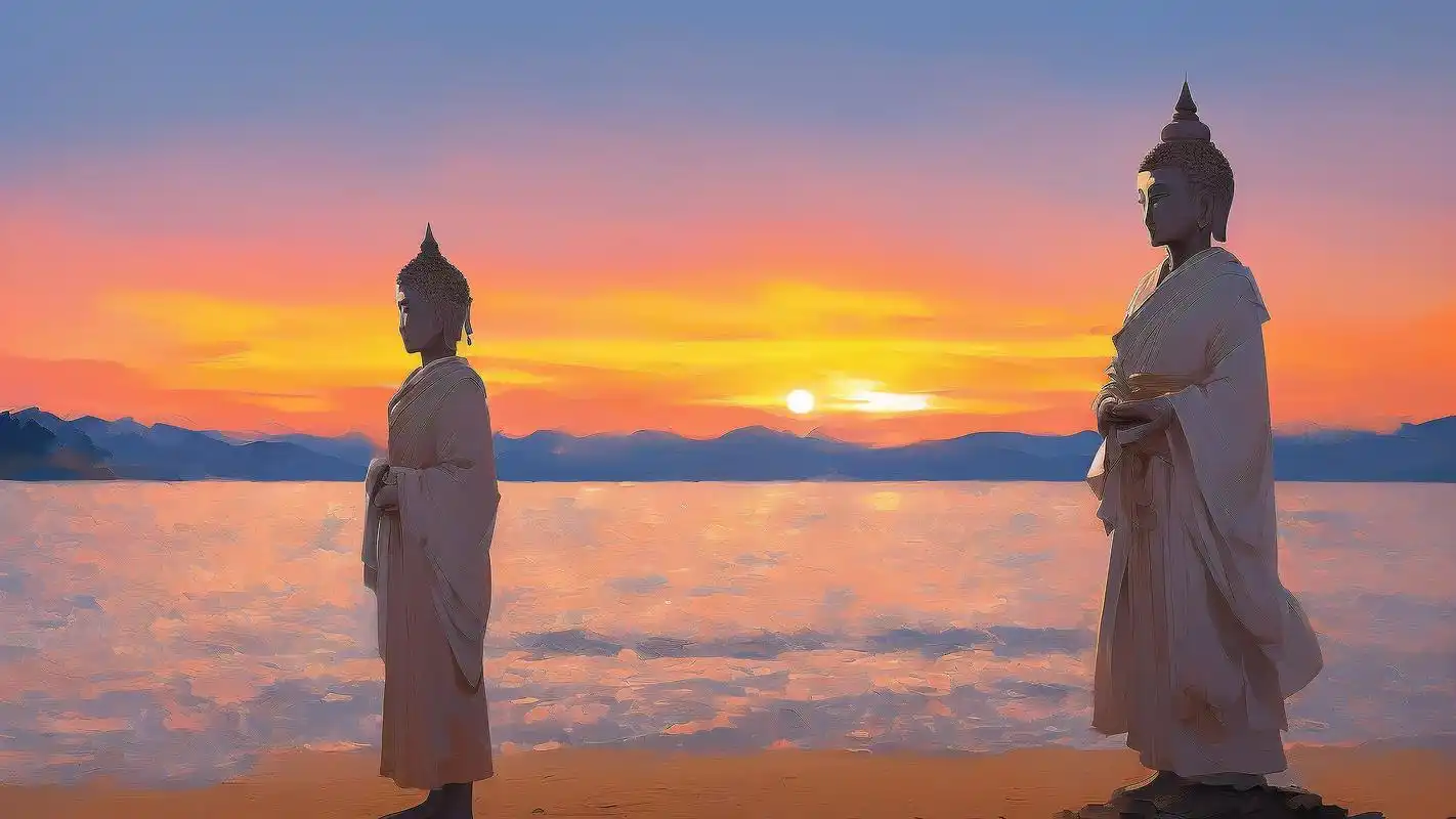 女人一心向佛,唯美海边禅意图片95