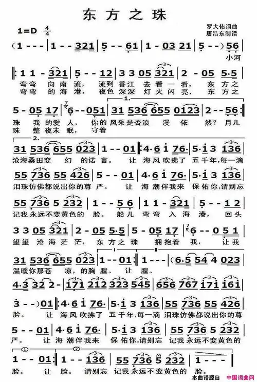 东方之珠简谱-李宗盛等群星演唱-罗大佑/罗大佑词曲1