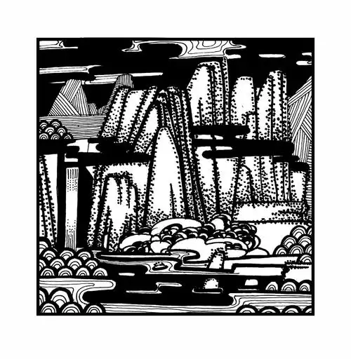 高山流水--山水主题黑白装饰画