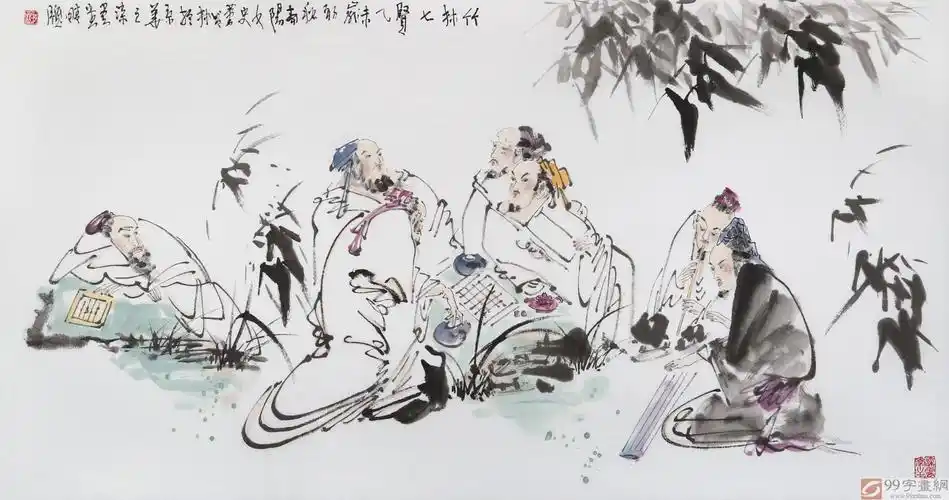 【已售】河南美协董书林四尺 人物画 《竹林七贤》