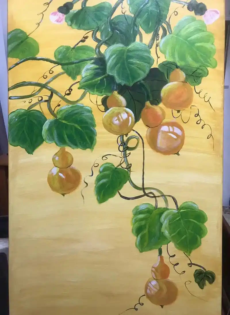 葫芦娃,一个藤上七个瓜～五福临门来了～#丙烯画 #油画 #葫 - 抖音