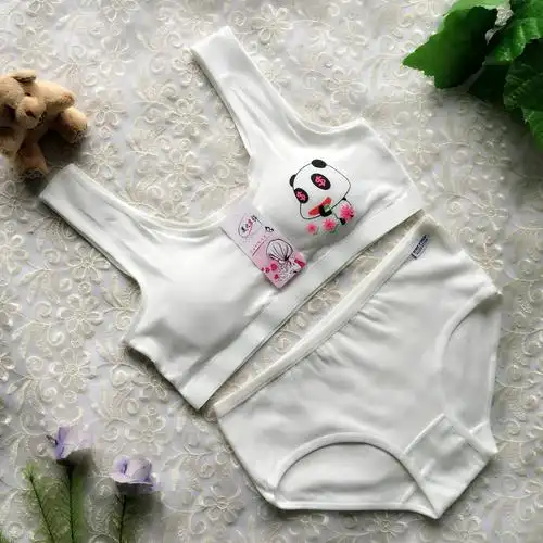 内衣内裤套装女_小学生12发育期薄款少女内衣裤10岁熊猫卡通印花背心