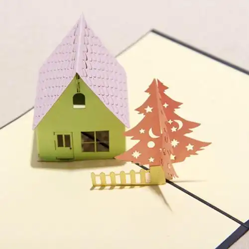 礼道 房子和树手工创意立体圣诞情人节生日纸雕明信片实用卡片女 深蓝