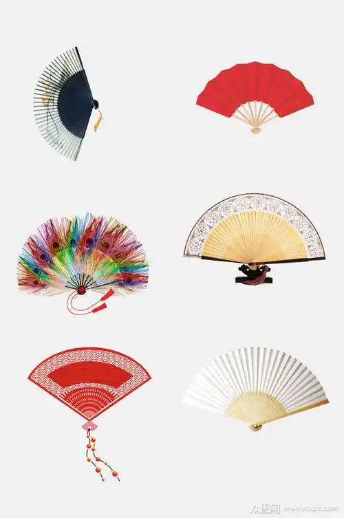 炫彩中国风古风折叠扇子免抠素材