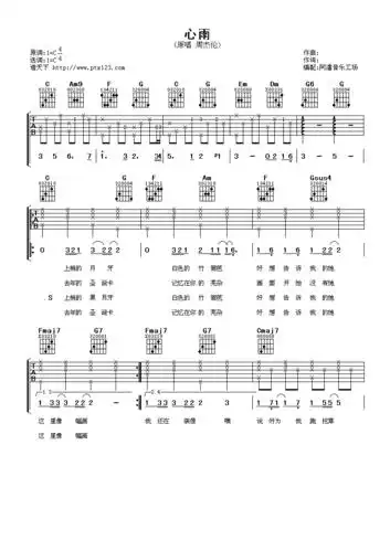 《周杰伦 心雨吉他谱 谱天下版》吉他谱