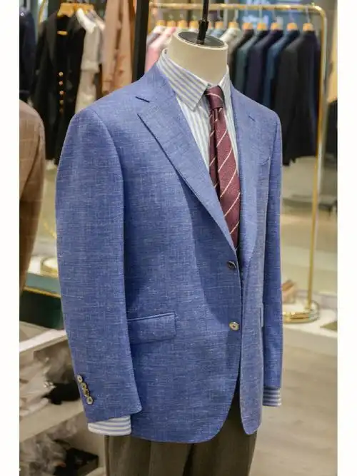 浅蓝色丝毛麻单西