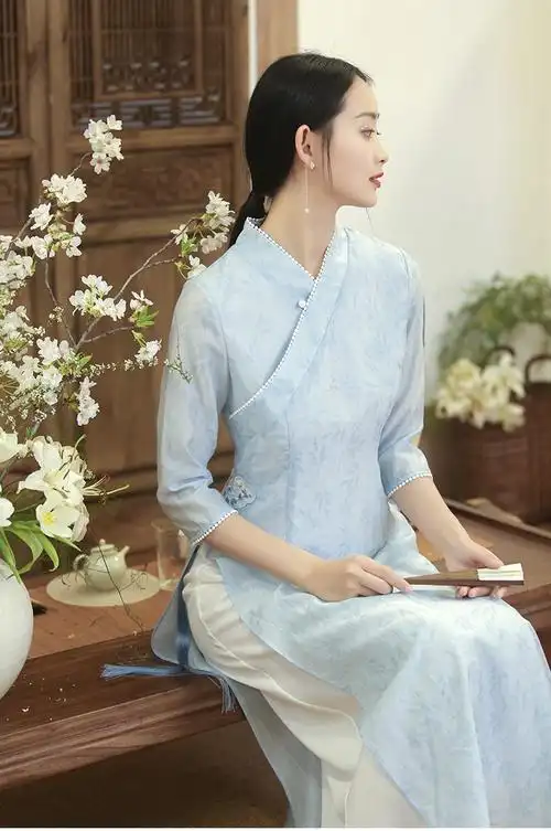 佛系禅服女夏季中式棉麻禅修居士服套装山有色国风复古天丝提花修身长