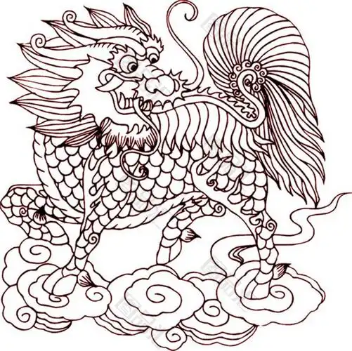 线稿踩着祥云的麒麟