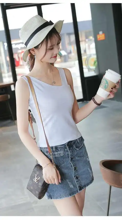 u【1/2件装】斜肩吊带背心女外穿短款露肩上衣无袖夏性感小吊带衫曼迪