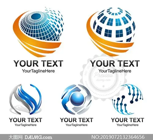 蓝色点线与球体等元素标志矢量素材