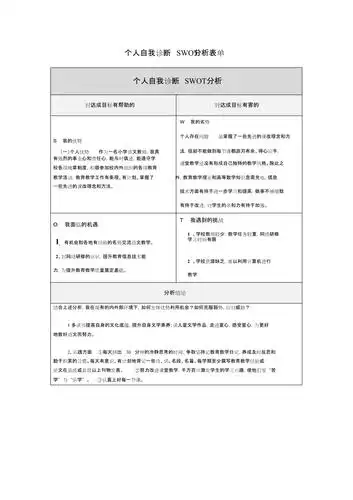 个人自我诊断swot分析表单共1页