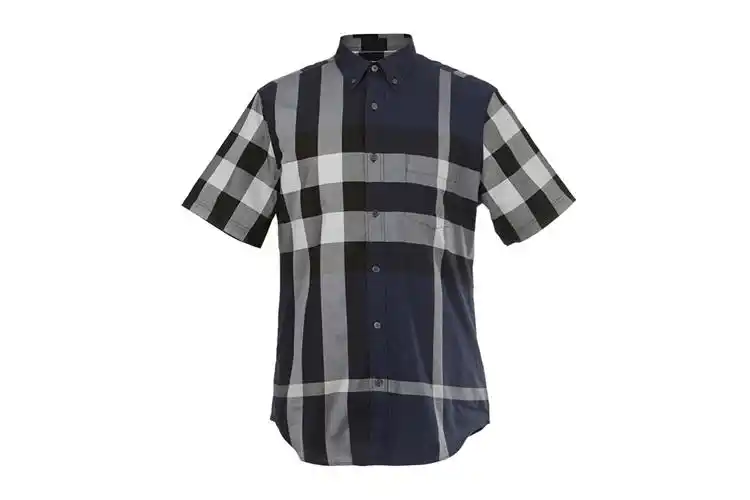 burberry/博柏利 经典休闲宽格纹纯棉短袖男士衬衫3891227