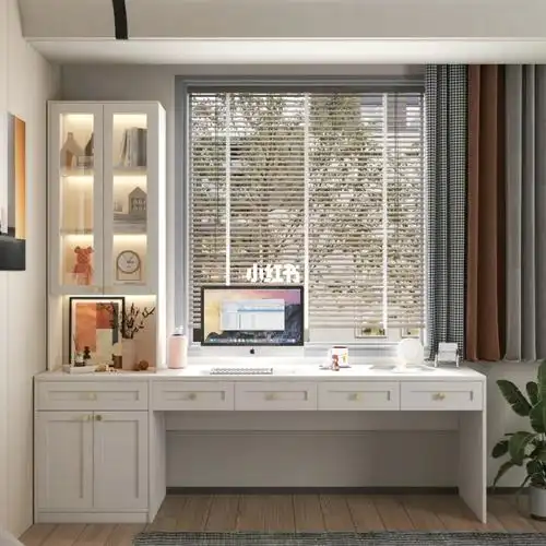 实木飘窗书桌书架一体电脑桌小户型窗边学生