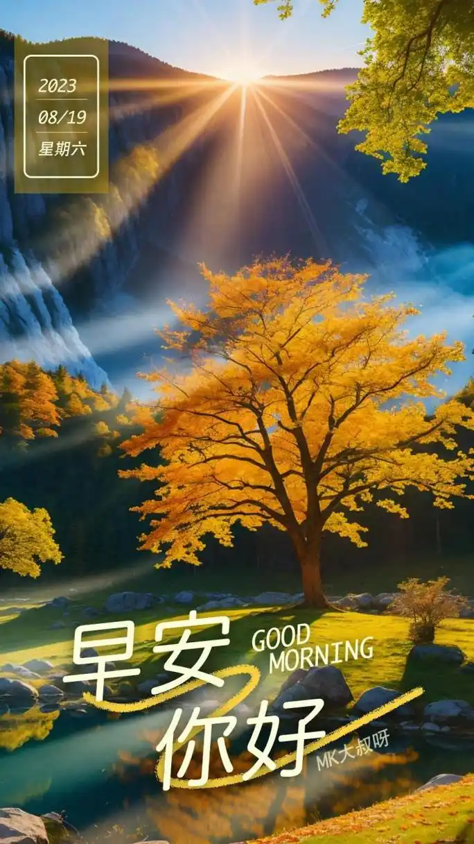 阳光普照,早安祝好运