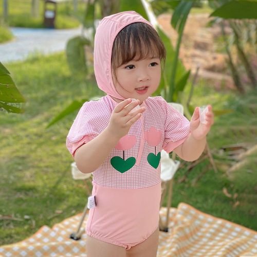 儿童泳衣女童连体可爱泡泡袖婴儿宝宝公主女孩小童比基尼温泉泳装