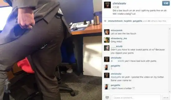 美国男记者空中劈腿裤裆爆裂