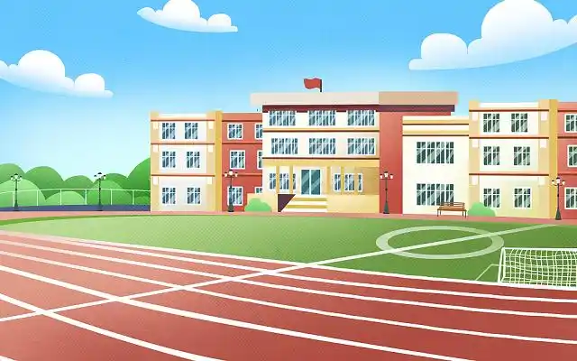 卡通校园插画jpg远景学校操场卡通青春校园插画