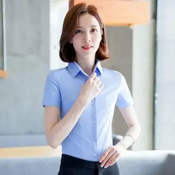 浪莎女装夏季新款白衬衫女短袖韩版职业工作服修身工装正装ol衬衣女士