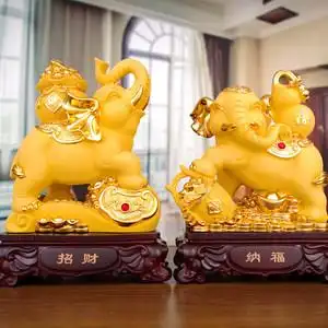 招财风水象镇宅纳福铜大象摆件光面大象招财吸财大象一对铜象家居门厅