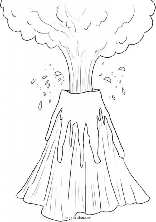 10张喷发的火山和恐龙填色图片大全-红豆饭小学生简笔画大全