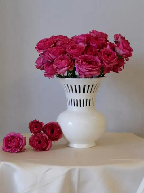 奶白色花瓶插花超赞