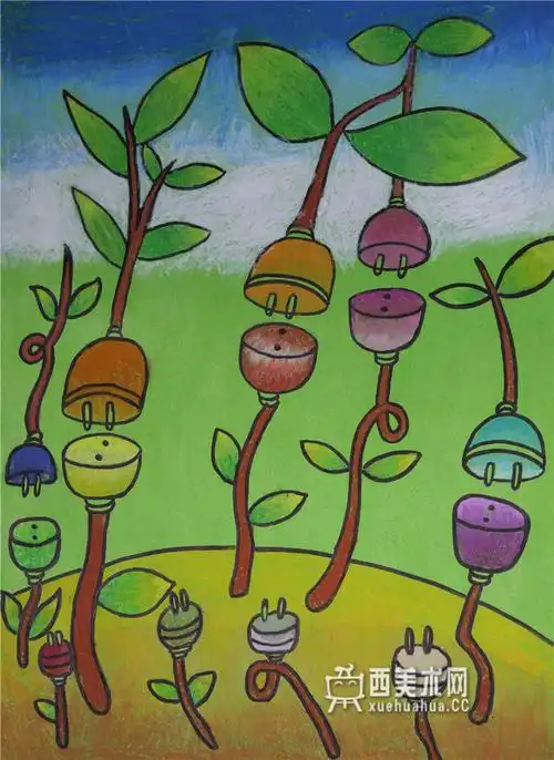 小学生环保科幻画《植物插座》赏析