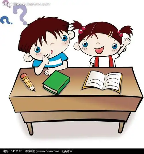 课桌前可爱的两个小朋友矢量图(编号:1412137)_卡通形象_矢量人物