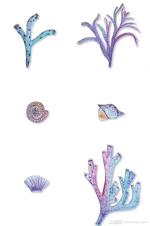 海洋生物水彩手帐素材