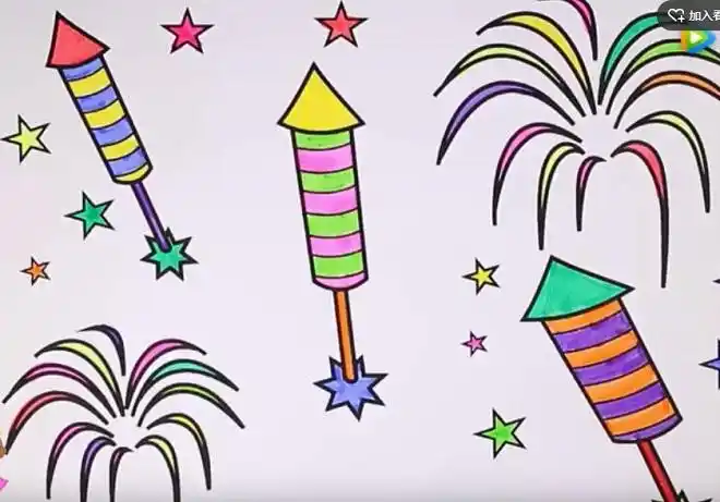 漂亮烟花怎么画 涂色烟花的画法简笔画视频教程-qqscb.com