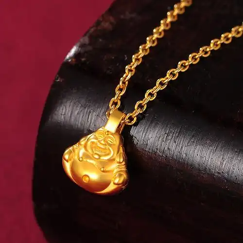 蒂蔻吉祥弥勒佛黄金吊坠项链男女款3d硬足金佛教吊饰18k金套链鼠年