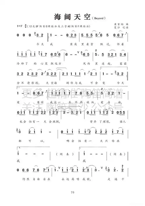 海阔天空简谱歌词