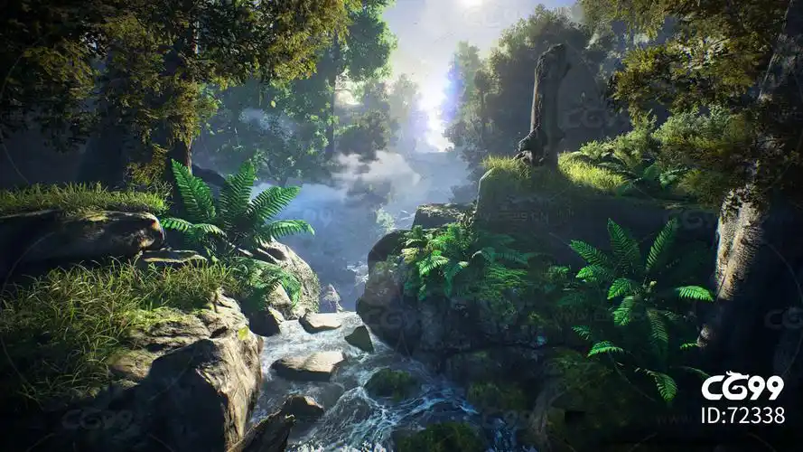 ue4 超高写实自然景色 有高质量动画 森林绿地流水 小河树