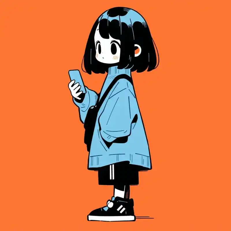 插画头像,玩手机的小女孩.#卡通头像 #q版人物 #ai绘图 - 抖音